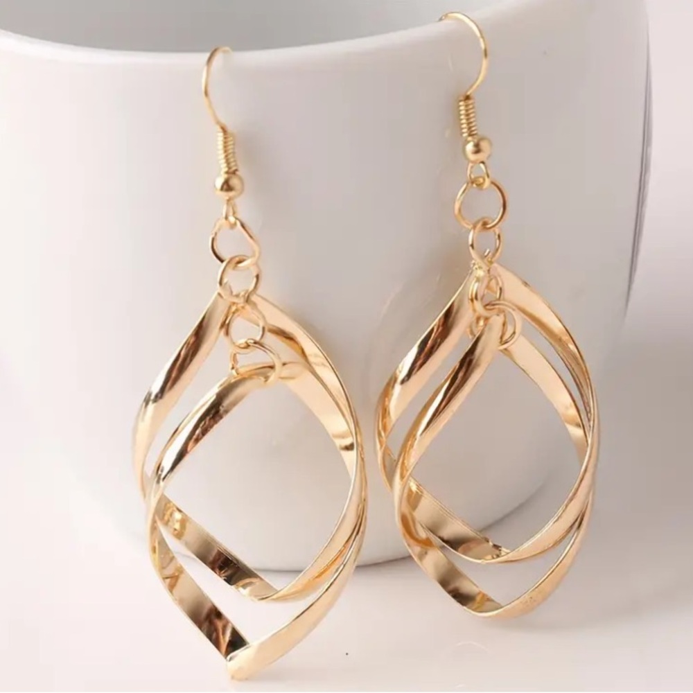 Double Dangle Gold Toned Earrings - Picture 2 of 3